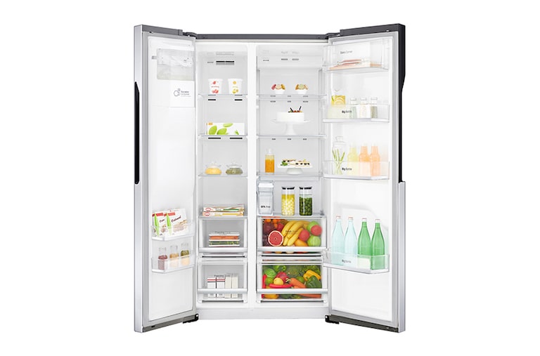 LG  ​Side-by-Side mit Eis-, Crushed Ice- und Wasserspender | 591  Liter Kapazität | Energieeffizienzklasse F |  Interner Wassertank 4L | Steel | GSL561PZUZ, GSL561PZUZ